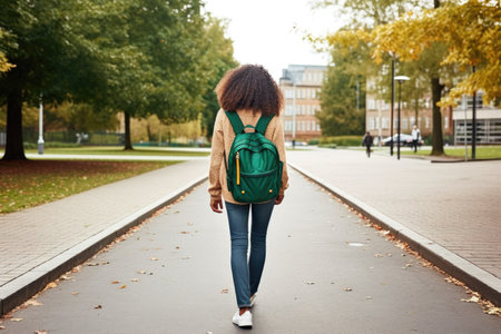 shot of a young student on her way to the library, created with generative aiの素材