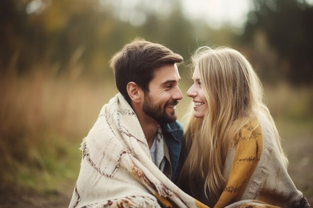 a happy couple spending time together outdoors, created with generative aiの素材