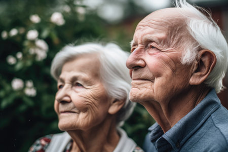 cropped shot of an elderly couple standing outside, created with generative aiの素材