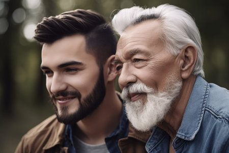 shot of a young man with his senior father, created with generative aiの素材
