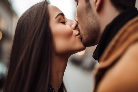 cropped shot of an unrecognizable couple kissing, created with generative aiの素材