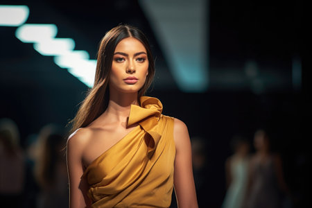 shot of a beautiful female model in a fashion show, created with generative aiの素材