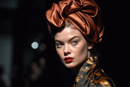 shot of a female model at an avant-garde catwalk show, created with generative aiの素材