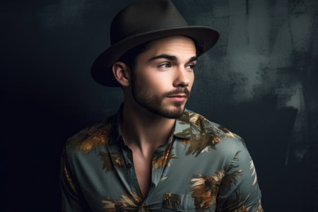 shot of a handsome young man wearing a shirt and hat, created with generative aiの素材
