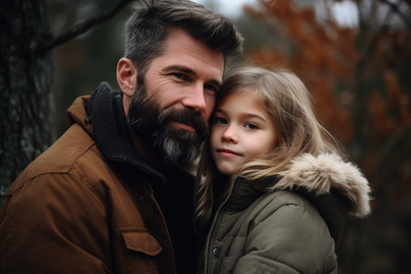 shot of a father and his daughter outdoors, created with generative aiの素材