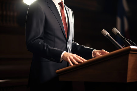 cropped shot of a male politician giving his speech with copyspace, created with generative aiの素材