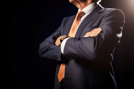 cropped shot of a handsome mature politician with his arm extended, created with generative aiの素材