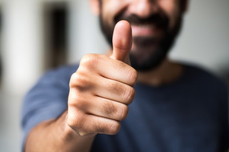 cropped shot of an unrecognizable man gesturing thumbs up, created with generative aiの素材
