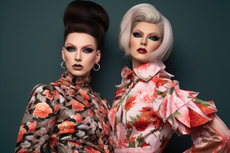 shot of two drag queens posing together, created with generative aiの素材