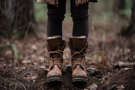 cropped shot of an unrecognizable young woman holding a pair of leather boots, created with generative aiの素材
