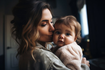 shot of a young woman holding her baby niece, created with generative aiの素材