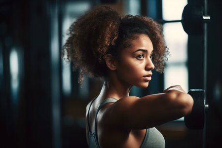shot of a young woman lifting and lifting weights, created with generative aiの素材