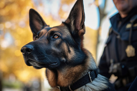 cropped shot of a police officer and his dog outside, created with generative aiの素材