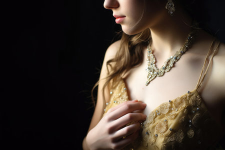 cropped view of a beautiful young female in her prom gown, created with generative aiの素材