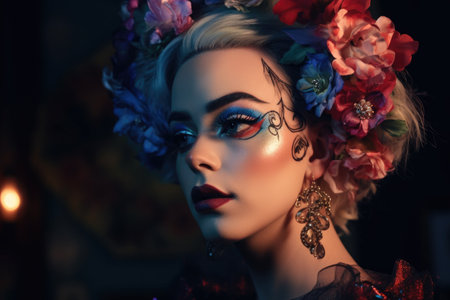 cropped shot of a female drag performer in full makeup, created with generative aiの素材