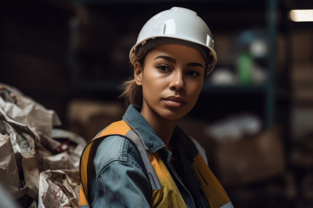 shot of a young female worker at the recycling plant, created with generative aiの素材