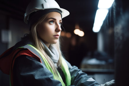 shot of a young woman working at a recycling plant, created with generative aiの素材