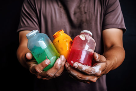 shot of a man holding different colored recyclable materials, created with generative aiの素材