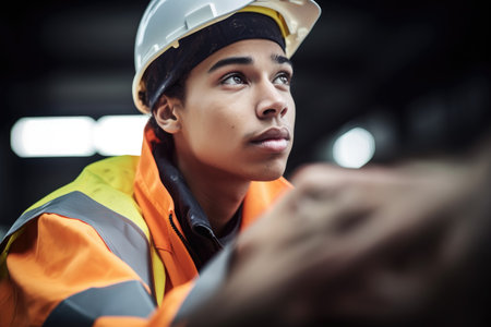 shot of a young man working at a recycling plant, created with generative aiの素材