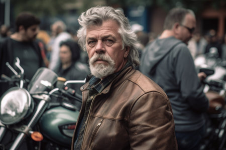 shot of a man at the annual meetup for motorcycle fans, created with generative aiの素材