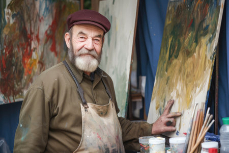 a painter looking proud of his work, created with generative aiの素材