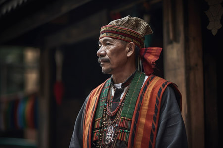 shot of a man standing outside in traditional dress, created with generative aiの素材