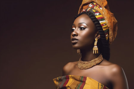 cropped shot of a young woman wearing traditional african dress, created with generative aiの素材