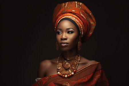 shot of a beautiful african woman wearing traditional clothing, created with generative aiの素材