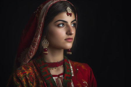 cropped shot of a young woman in traditional dress, created with generative aiの素材