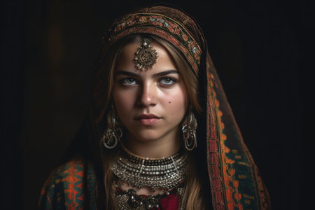 cropped shot of a young woman in traditional dress, created with generative aiの素材
