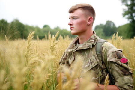 a soldier standing in front of a large digital screen with a blank image on it, created with generative aiの素材