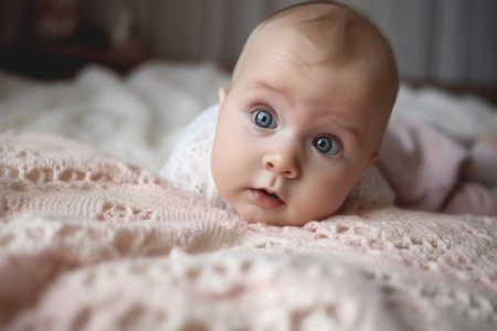 shot of a cute newborn baby girl lying on a blanket, created with generative aiの素材