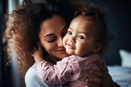 shot of a young mother holding her baby girl, created with generative aiの素材