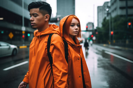 shot of a young couple holding hands while out on an adventure in a futuristic city, created with generative aiの素材