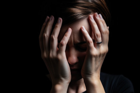 cropped shot of a person holding their head in pain, created with generative aiの素材