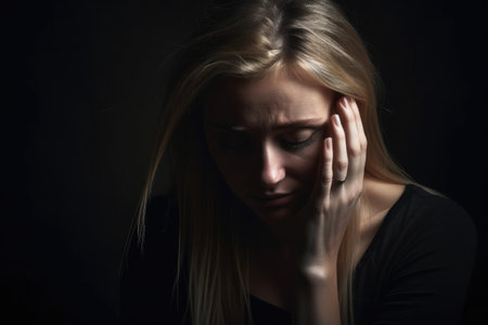 cropped shot of a woman suffering from depression, created with generative aiの素材