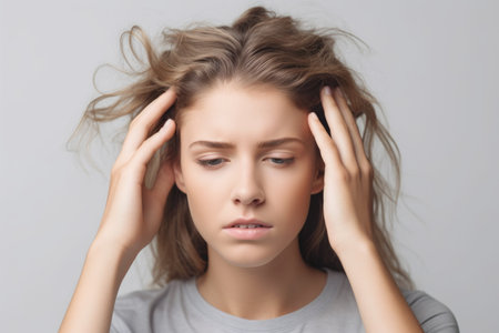 cropped shot of a young woman looking stressed out, created with generative aiの素材