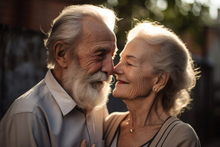 shot of an affectionate senior couple standing outdoors, created with generative aiの素材