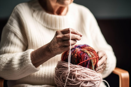 shot of a senior woman holding some yarn, created with generative aiの素材