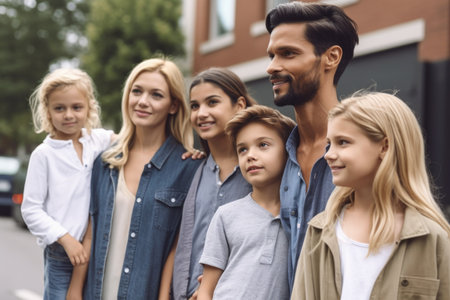 shot of a young couple standing outside with their children, created with generative aiの素材