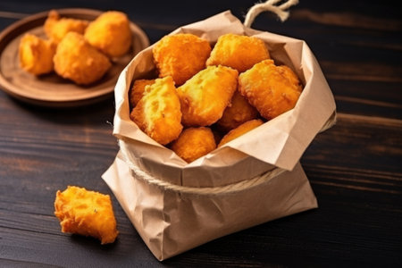chicken nuggets in a paper bag, created with generative aiの素材