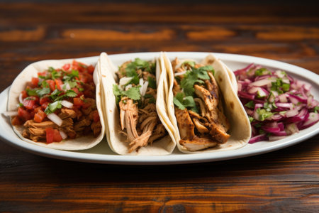 a trio of fajitas: chicken, pork, and beef, created with generative aiの素材