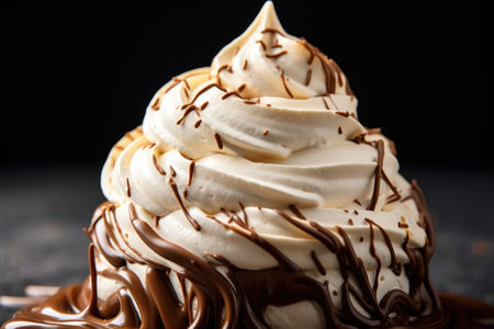 a swirl of soft serve vanilla-chocolate mixed ice cream, created with generative aiの素材