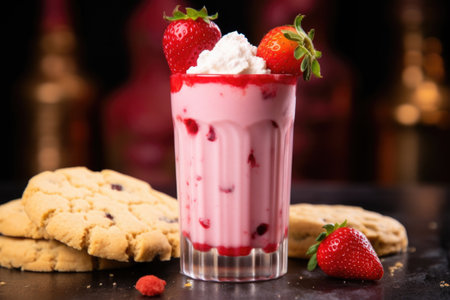strawberry shake with crumbling cookie garnish, created with generative aiの素材