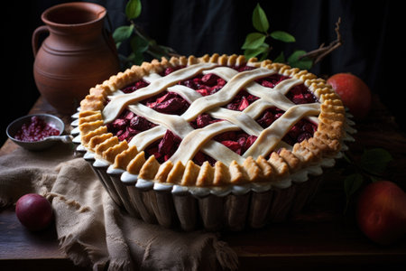pie with lattice crust and braided edge, created with generative aiの素材