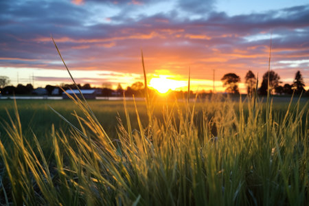 sun rising over an open field, created with generative aiの素材