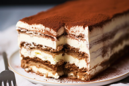 zoomed in shot of tiramisu cream layers texture, created with generative aiの素材