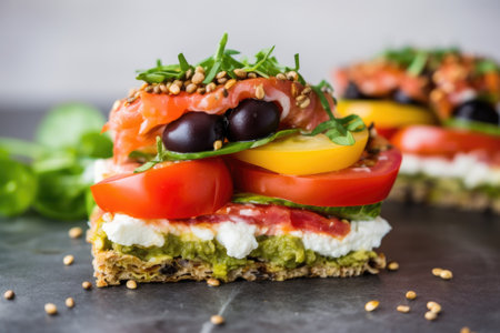 open-faced sandwich with perfect layers on granite, created with generative aiの素材
