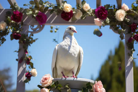 white dove perched on a wedding arch, created with generative aiの素材