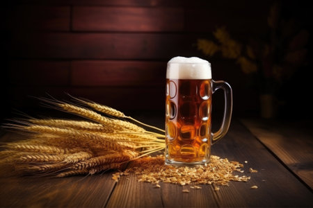 marzen oktoberfest beer in a beer mug, straw-colored, created with generative aiの素材